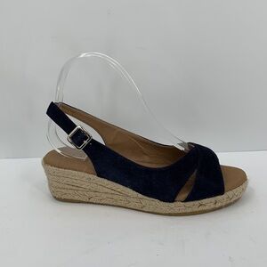 Heyraud slingback espadrille sandal navy blue suede wedge jute platform 37 6